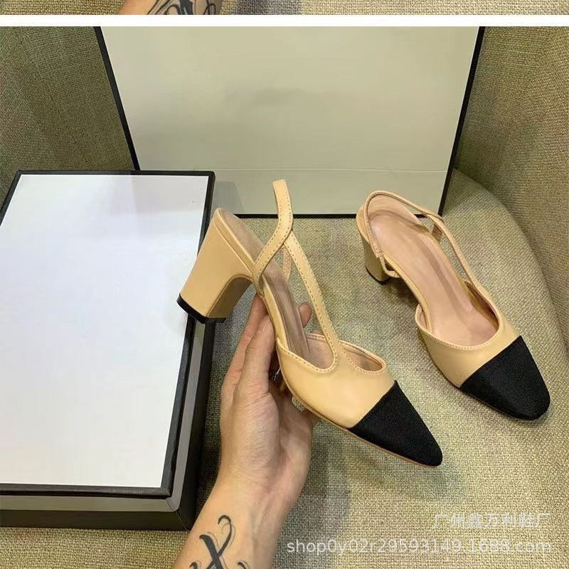 loveccr  Small Chic Style Flat Pumps 24 New Spring and Summer Slingback Sandals Color Matching  Flat Chunky Heel High Heels Pumps Women