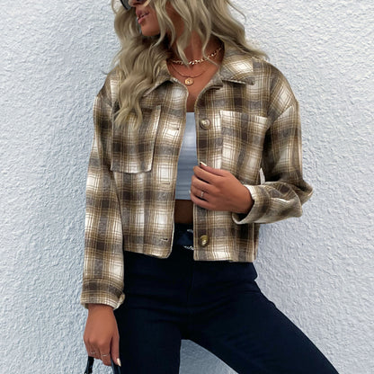 LOVECCR Strictly selected   women's clothing autumn and winter 2025  trade short plaid cardigan retro woolen lapel coat women