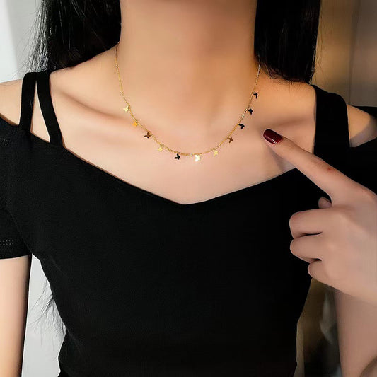 LOVECCR New Arrival Multiple Small Butterfly Necklace Female Affordable Luxury Fashion Advanced Design Sense Titanium Steel No Fading Clavicle Chain