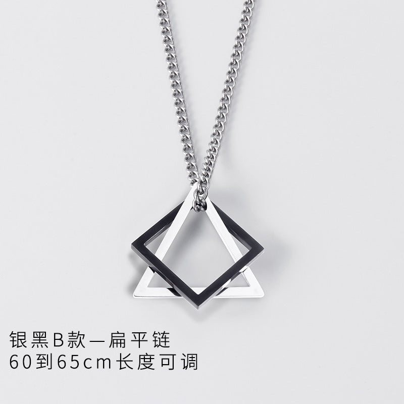 Cross-Border Geometric Triangle Square Combination Titanium Steel Hip Hop Necklace Men's Trendy Handsome Cool Earth Simple Pendant Accessories