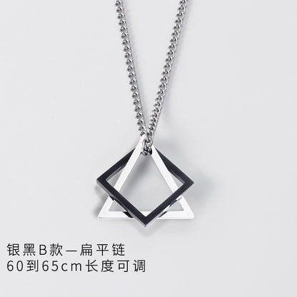 Cross-Border Geometric Triangle Square Combination Titanium Steel Hip Hop Necklace Men's Trendy Handsome Cool Earth Simple Pendant Accessories