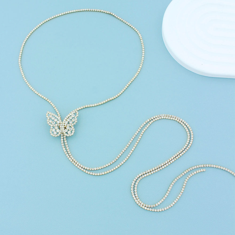 Luxury HOT and NEW Cross Border Bow Long Rhinestone Sweater Chain Women's Entry Lux Elegant Clothing Accessories Necklace Ornament