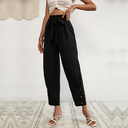 LOVECCR Hot new 2025  foreign trade long pants  lace-up commuter high-waisted nine-point pants women