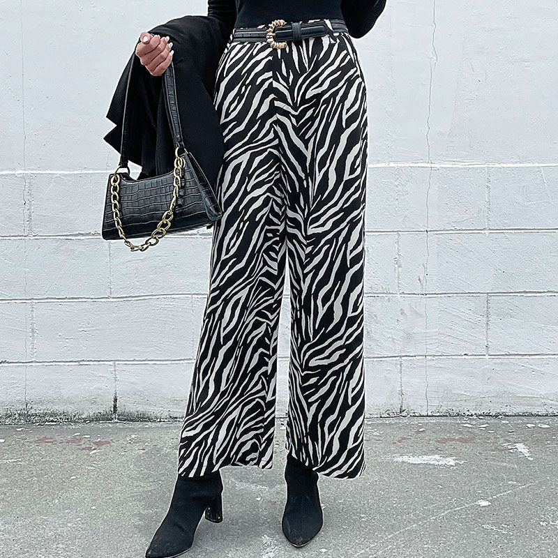 LOVECCR Hot new autumn and winter 2025  foreign trade casual trousers  commuter zebra pattern printed wide-leg trousers women