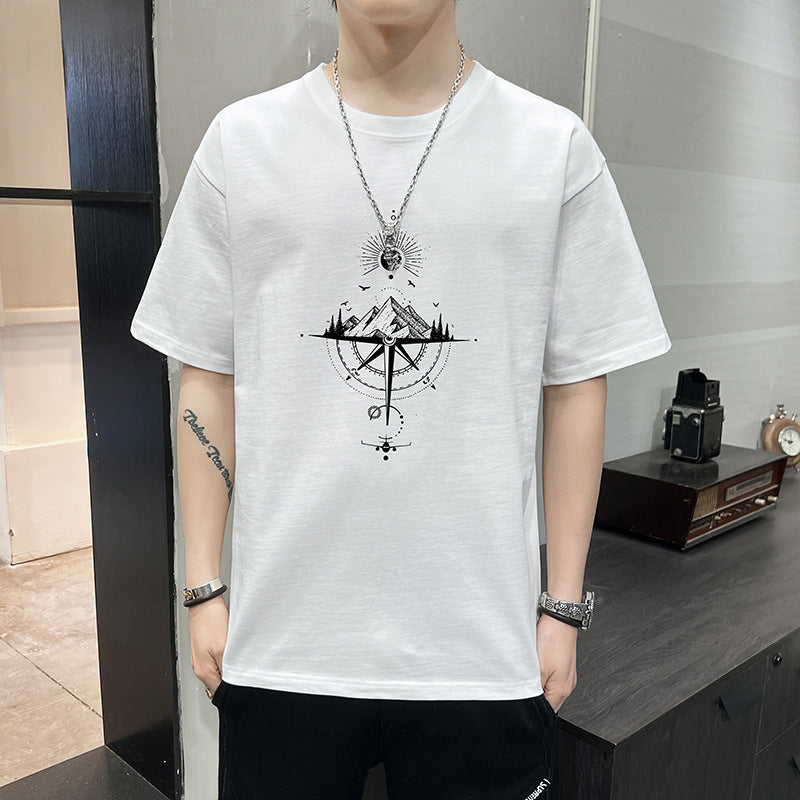 New Summer Short-Sleeved T-shirt Men's Ins Trendy Summer Half Sleeve Top Clothes Menswear Undershirt T-shirt Cotton Fashion Brand