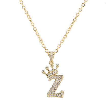 New Fashion Copper Inlaid Zircon Crown English Letter Personality Pendant Simple Women's Necklace Necklace Jewelry Manufacturer