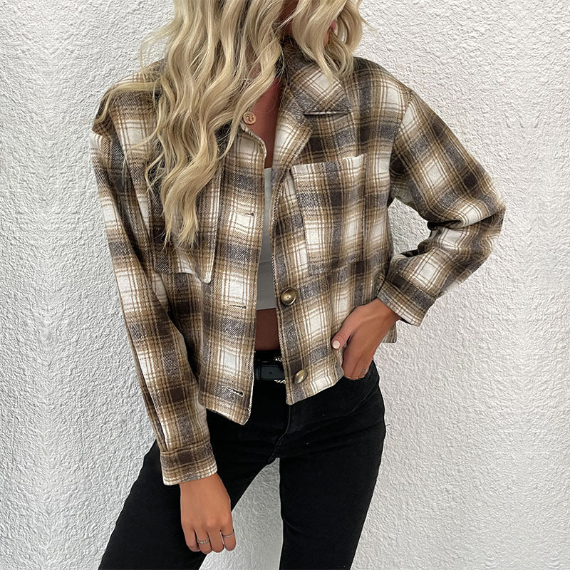 LOVECCR Strictly selected   women's clothing autumn and winter 2025  trade short plaid cardigan retro woolen lapel coat women