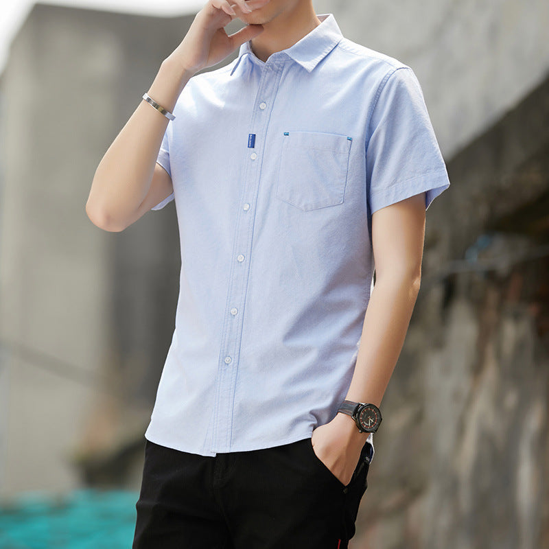 Cotton Short-Sleeved Shirt Men's Summer  New Thin Cotton Shirt Youth Business Leisure Iron-Free Shirt