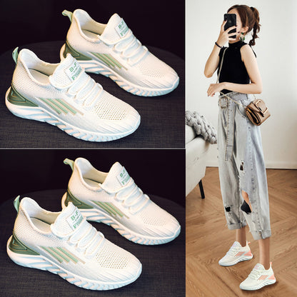 loveccr Sneaker  New Women's Spring and Summer Mesh Breathable Casual White Shoes Ins Hidden Heel Women's Shoes