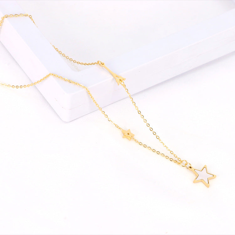 Xiaohongshu Hot Titanium Steel Necklace Multiple Five-Pointed Star Shell Stainless Steel Tower Clavicle Necklace Factory in Stock