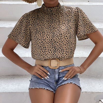 LOVECCR popular summer new 2025  pullover short-sleeved design sense niche fashion leopard print shirt