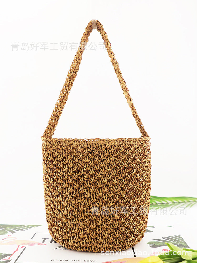 loveccr INS New Hollow-out Monofilament Paper-String Woven Bag Fashion Shoulder Straw Bag Casual Women's Bag Beach Bag