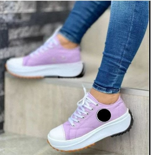 In Stock Shoes Women's Spring and Autumn  New Canvas Shoes Breathable High-Top Casual Women's Shoes Thick Bottom Lace-up Elevator Shoes