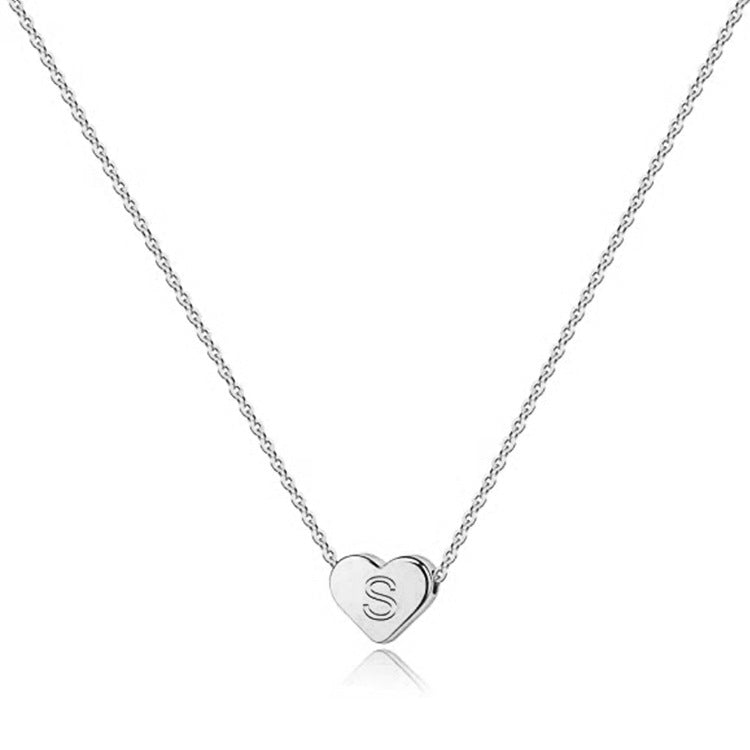 Cross-Border Love Engraved Letter Necklace Letter Heart-Shaped 26 Letters Pendant Necklace HOTan and NEWn Simple Clavicle Chain