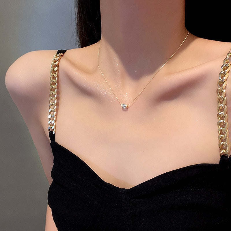 LOVECCR Light Luxury Minority All-Matching Graceful Pearl Necklace Super Fairy Sweet Fresh Loving Heart Zircon Titanium Steel Clavicle Chain Neck Chain