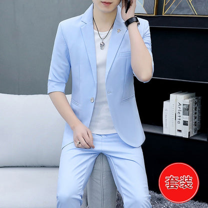 LOVECCR   Suit Men's One Suit Matching Summer Korean Style Trendy Fashion Dress 3/4 Sleeve Non-Ironing Casual Small Suit