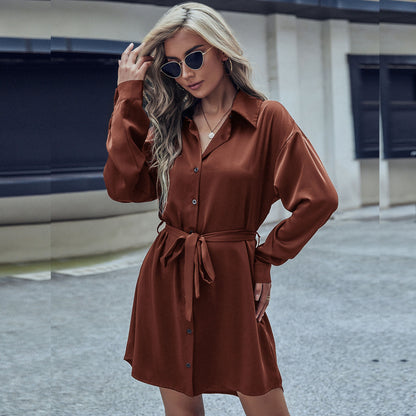 LOVECCR Hot autumn new 2025 women's clothing commuter  dress foreign trade lapel   shirt skirt