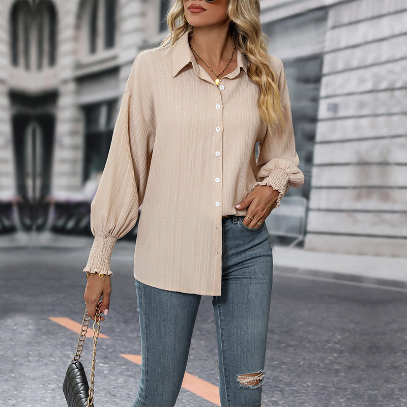 LOVECCR New Hot Trade Lapel Shirt Hot Autumn New 2025 Women's  Solid Color Long Sleeve Shirt