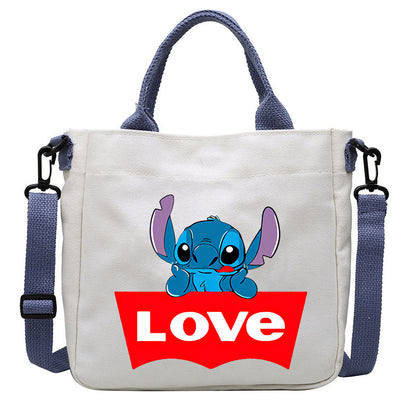 loveccr Anime Peripheral Stitch Canvas Bag Student Shoulder Bag Messenger Bag Detachable Shoulder Strap Handbag Tote Bag