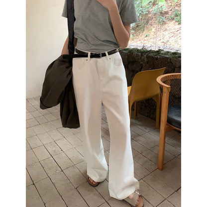 Yuanpai Bluepops2024 Spring New High Waist Wide Leg Jeans Korean Style Casual Straight Pants Female A4112