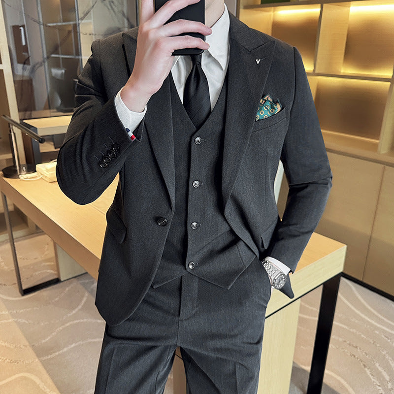 LOVECCR   Spring New Suit Suit Men's Solid Color Business Formal Wear Korean Style Suit Men's Three-Piece Groom Dress