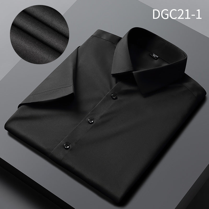 Short-Sleeved Shirt Men's Spring Summer Sweat Absorbing Breathable Shirt Korean Style Slim-Fitting Iron-Free Anti-Wrinkle Solid Color Simple Men's Shirt