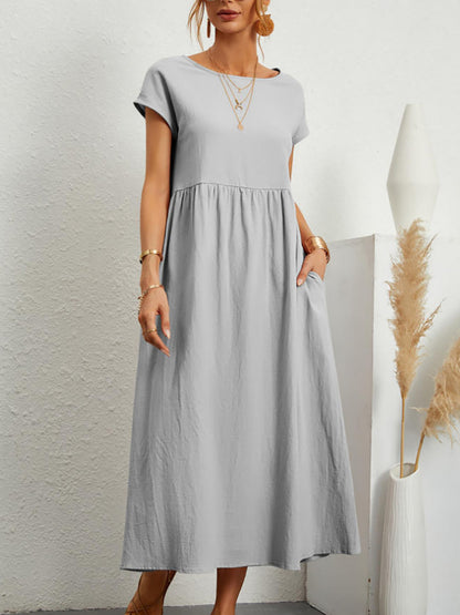 ebay European and American Solid Color Sleeveless Loose Cotton Linen Pocket Dress in Stock