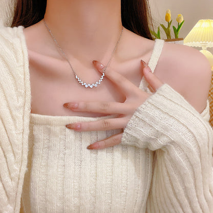 LOVECCR Light Luxury Minority All-Matching Graceful Pearl Necklace Super Fairy Sweet Fresh Loving Heart Zircon Titanium Steel Clavicle Chain Neck Chain