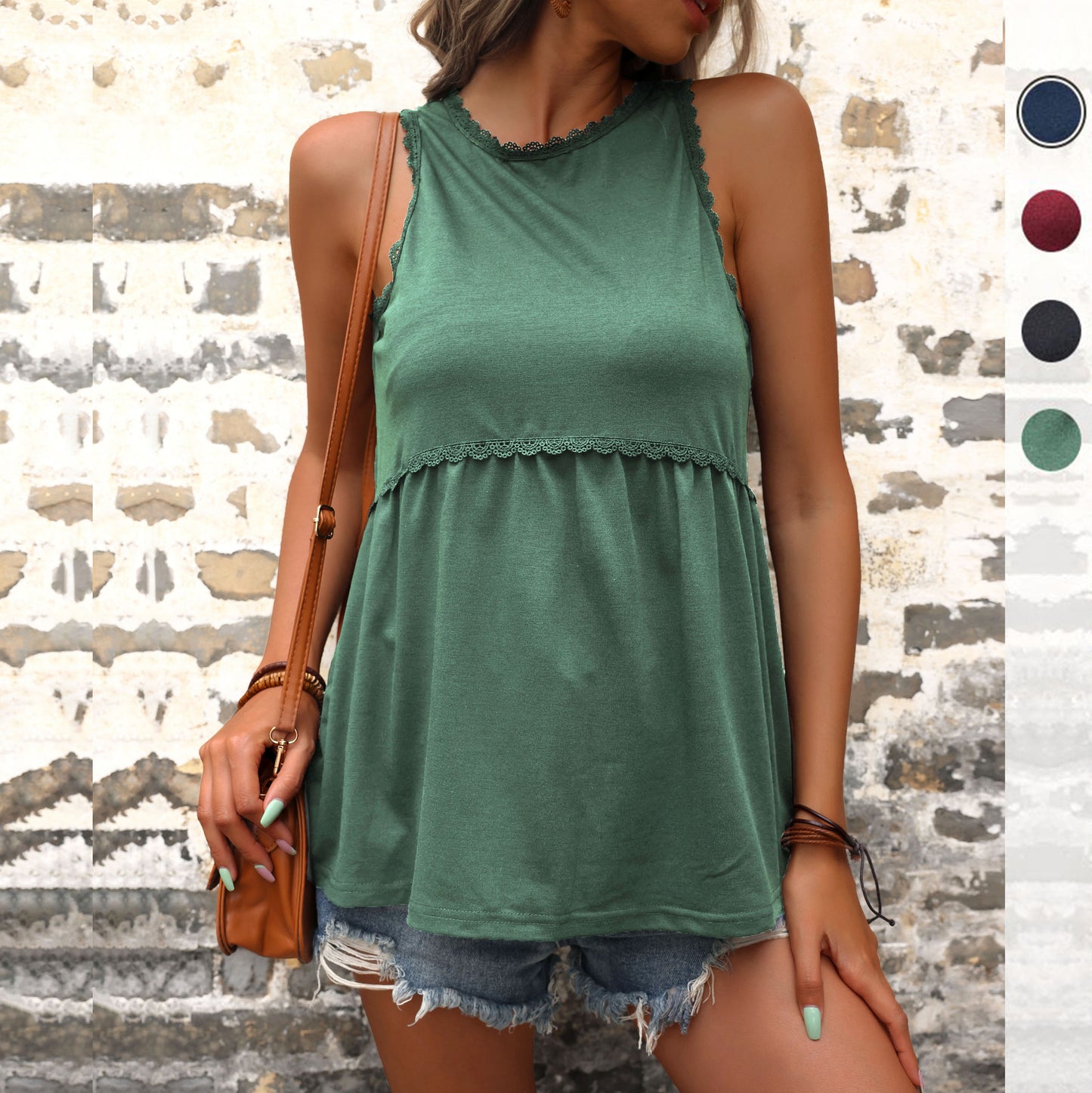 LOVECCR New popular New Summer Casual 2025 Doll Shirt Top Lace Splicing Sleeveless Vest Women