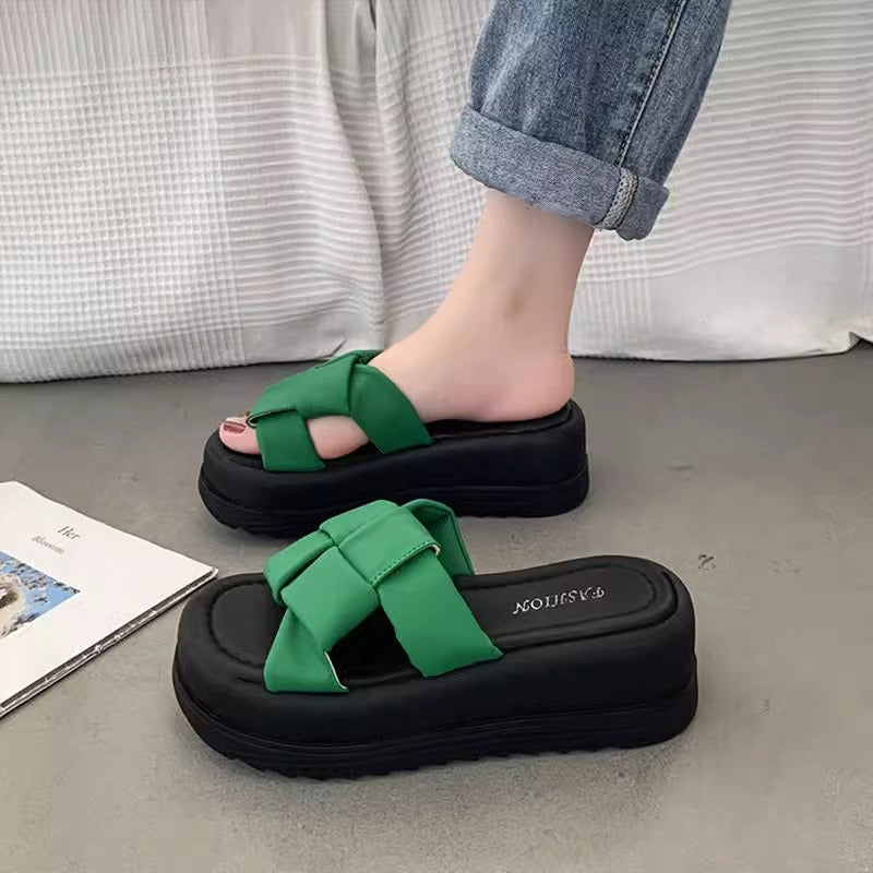 Women's Sandals and Slippers Fashionable Outdoor Wear  Summer New Platform Height Increasing Non-Slip Sandals High-Grade One-Word Slippers