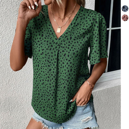 LOVECCR New Cross-border popular Summer New 2025 Women's Clothing Pullover Top Leopard Print V-Neck Shirt