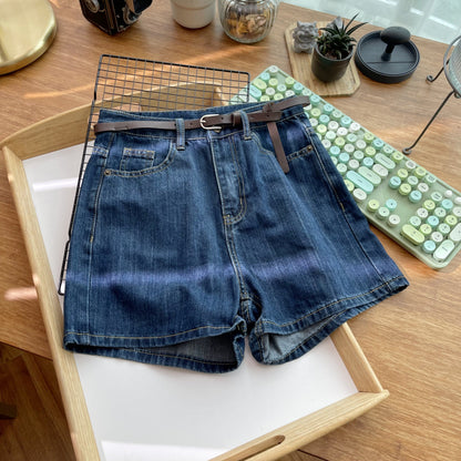 Retro Casual High Waist Denim Straight Shorts Women's Summer 2024 New Korean Style Slimming Wide Leg Pants with Belt