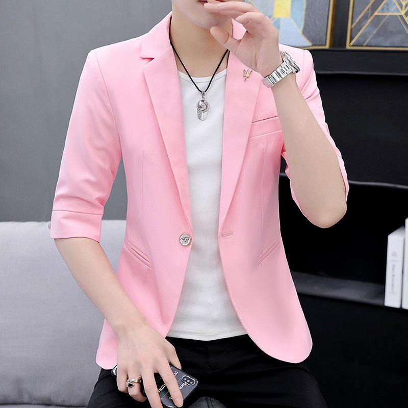 LOVECCR   Suit Men's One Suit Matching Summer Korean Style Trendy Fashion Dress 3/4 Sleeve Non-Ironing Casual Small Suit