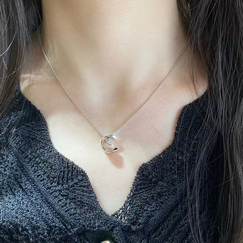 LOVECCR Classic Style Feng Shui Bingyue Necklace Female Plated 18K Diamond Grid High Version CNC Pendant Clavicle Chain Factory Direct Sales Live Broadcast