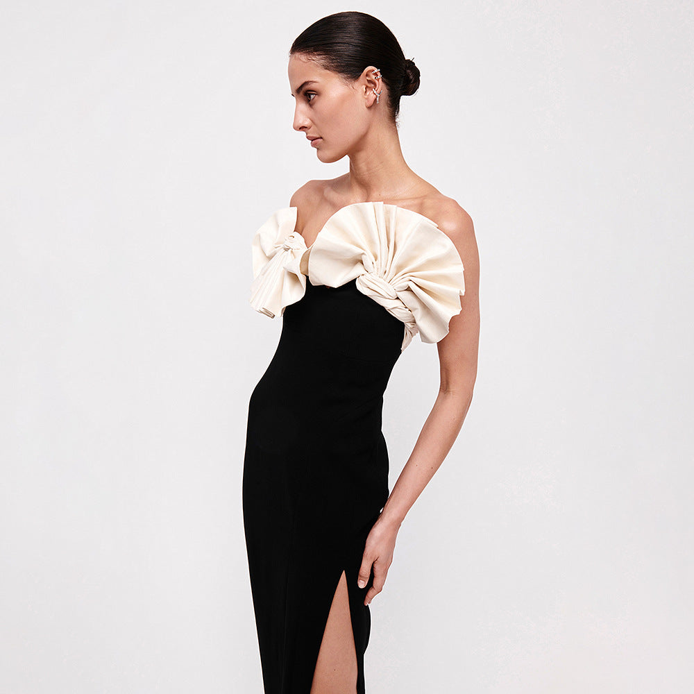 LOVECCR 2023 New new black and white folding fan tube top skirt 2025 sexy dress autumn and winter ins style long dress women