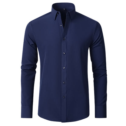 Cross-Border Full Elastic Force Shirt Men's Shirt Non-Ironing Anti-Wrinkle  Foreign Trade Simple Business Thin Shirt Men