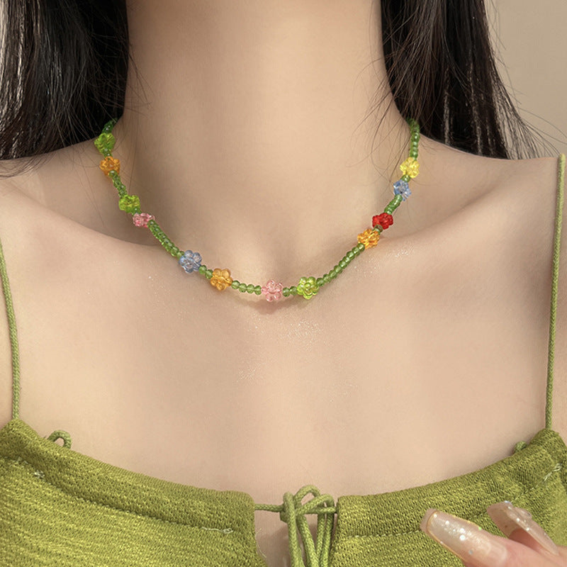 LOVECCR INS Dopamine Color Beaded Necklace  New Fashion All-Match Special-Interest Design High Sense Necklace