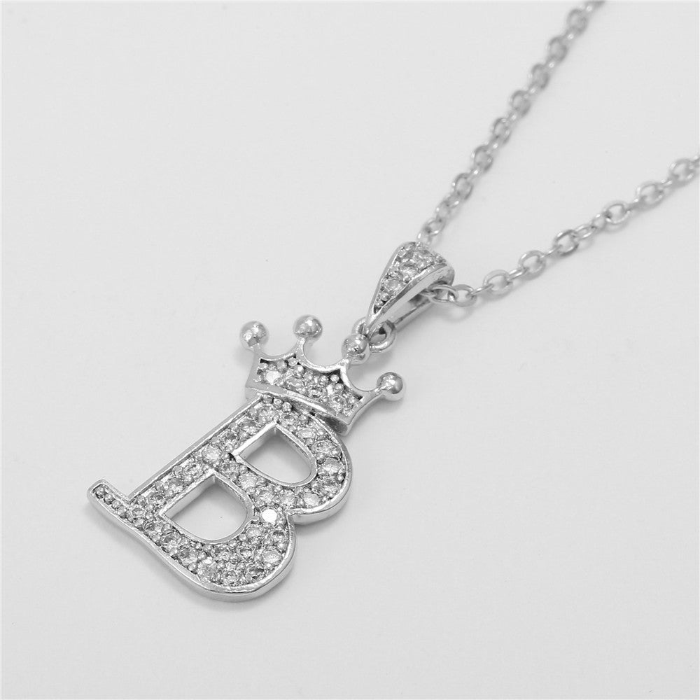 New Fashion Copper Inlaid Zircon Crown English Letter Personality Pendant Simple Women's Necklace Necklace Jewelry Manufacturer