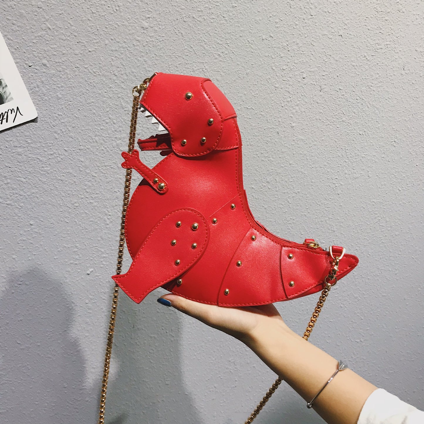 loveccr Cross-Border European and American Fashion Creative Funny Three-Dimensional Dinosaur Crossbody Bag Personality Rivets Cartoon Animal Modeling Bag