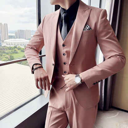 LOVECCR  Pink Suit Thug Men's Korean-Style Slim Fit Groom Wedding Suit Sense Ruan Shuai Fried Street Suit Suit Fashion