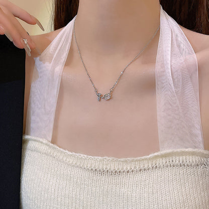 LOVECCR Light Luxury Minority All-Matching Graceful Pearl Necklace Super Fairy Sweet Fresh Loving Heart Zircon Titanium Steel Clavicle Chain Neck Chain