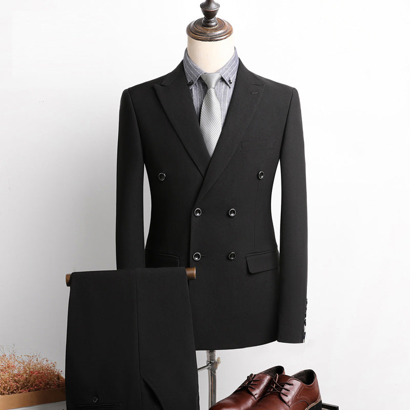 LOVECCR   Men's Suit Set Korean Style Slim Double-Breasted Suit Two-Piece Workwear Work Wedding Groom Groomsman Dress