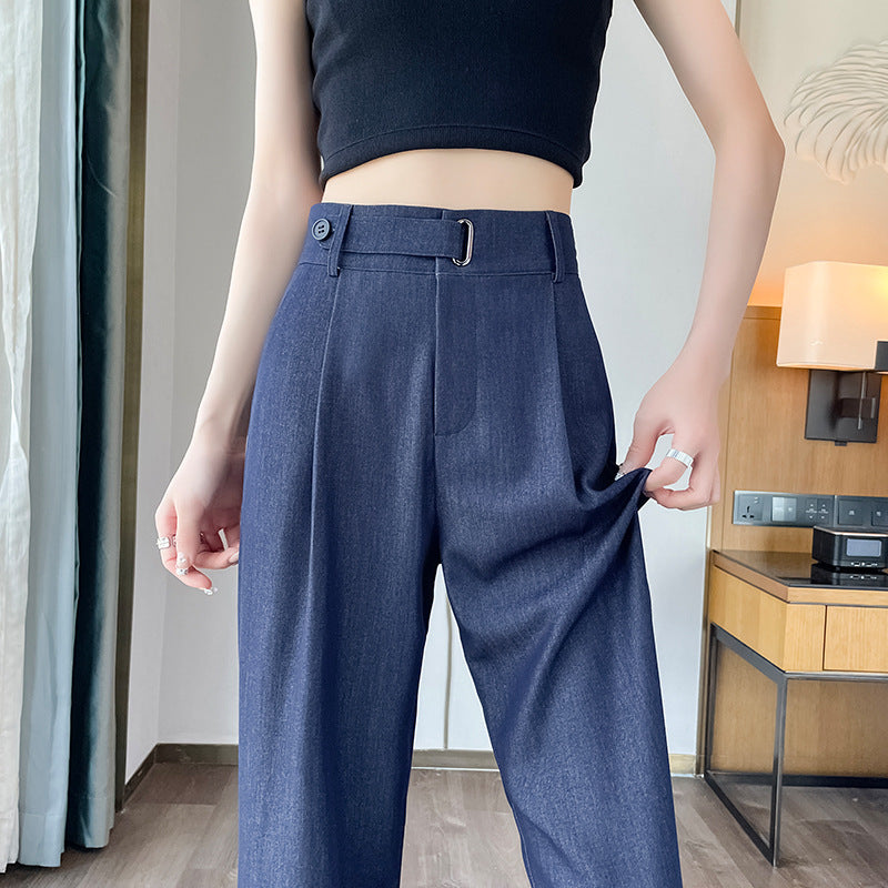 Summer Thin Lyocell Jeans Women's 2024 New Suit Straight High Waist Drape Ice Silk Mop Wide Leg Pants