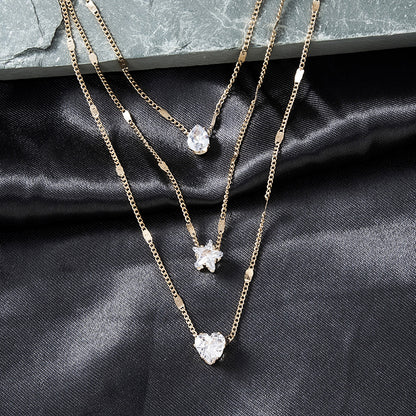 Cross-Border Foreign Trade Hot Selling Product Fashion Simple Multi-Layer Five-Pointed Star Heart Water Drops Pendant Vintage Necklace Clavicle Chain