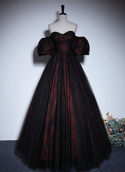 LOVECCRA-line Black and Red Lace Sweetheart Evening Dress, Black and Red Prom Dress