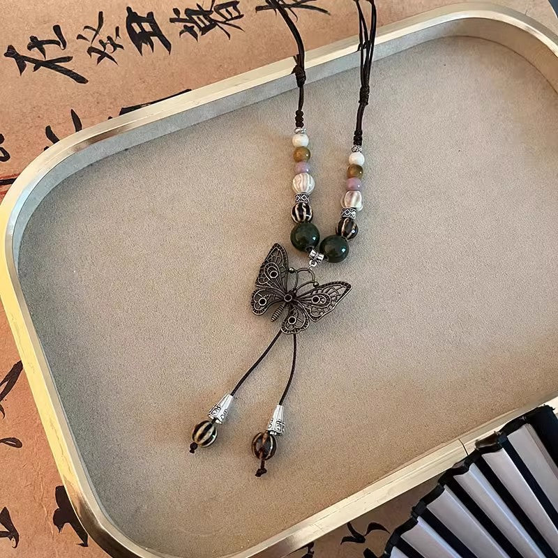 Chinese Zen New Chinese Style Camellia Necklace Ancient Style Woven National Style Clavicle Chain Beaded Flower Necklace