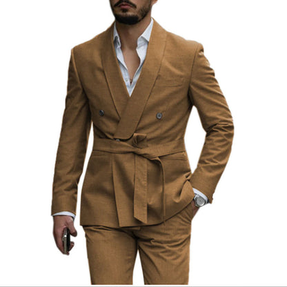 LOVECCR   Cross-Border New Arrival Men's Suit Two-Piece Belt Men's Suit Suit Slim Fit Korean Gown Suit