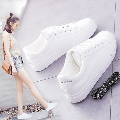 loveccr White Shoes for Female Students Korean Style Very Match Spring and Autumn Leather Flat Running Shoes Sneaker Breathable Women's Board Shoes