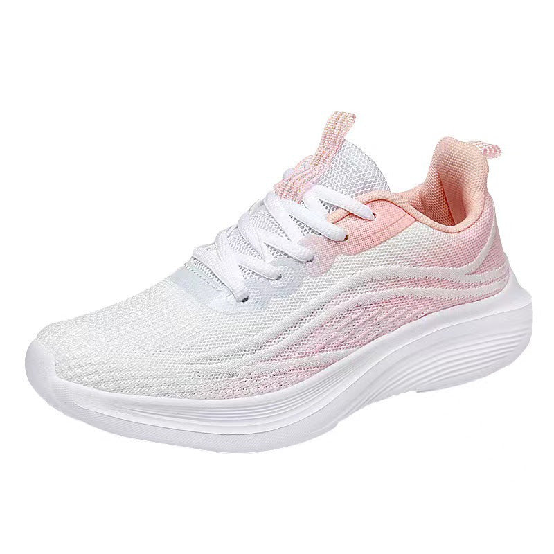 loveccr Flying Woven Women's Shoes Spring  Mesh Sneaker Soft Bottom Lightweight Student Running Shoes Breathable Casual Shoes Cross-Border