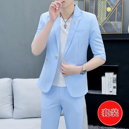 LOVECCR   Suit Men's One Suit Matching Summer Korean Style Trendy Fashion Dress 3/4 Sleeve Non-Ironing Casual Small Suit